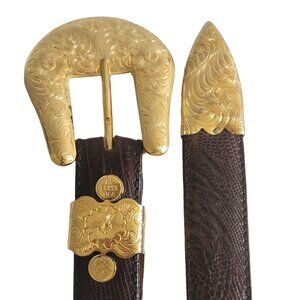 AL BERES USA Vintage German Silver Embossed Leather Belt